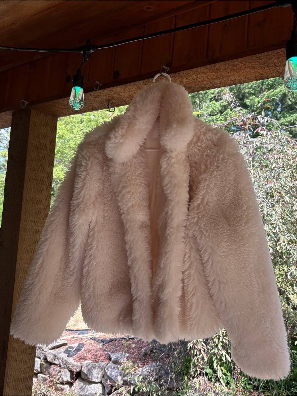 LC Lauren Conrad Cream Faux Fur Jacket